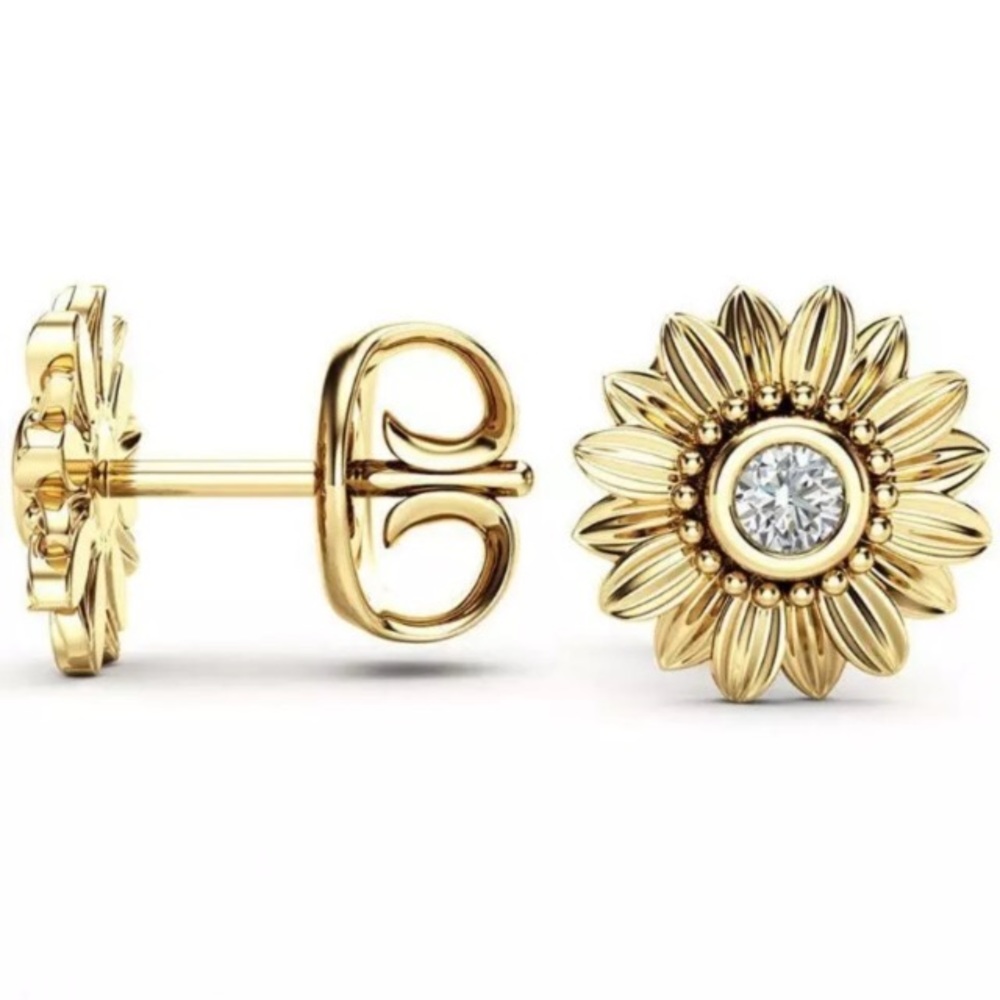 ❤️gorgeous gold sunflower stud earrings - Picture 3 of 10